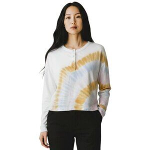 Pink Victoria's Secret Womens Henley T-Shirt XS Tie Dye White Long Sleeve Cotton
